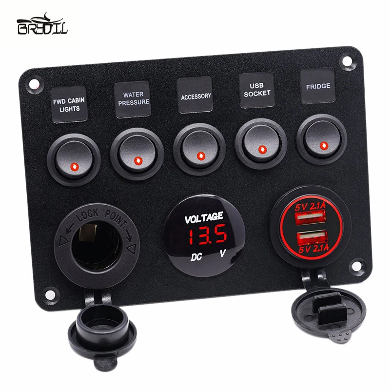 Red LED Voltmeter Dual USB Panel Switch Socket Outlet 12V 24V Car Marine Boat RV Red LED Voltmeter Dual USB Panel Switch Socket Outlet 12V 24V Car Marine Boat RV