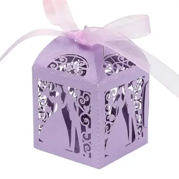 

5 Colors bride and groom Shape Wedding Candy Box Sweets Gift Favor Boxes With Ribbon 50 Pcs/set