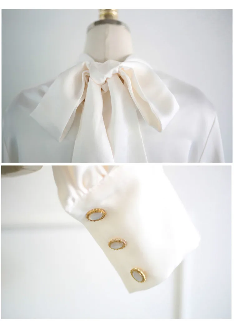 FOLOBE Фонари рукавом атласные рубашки блузка Для женщин на шнуровке Повседневное Блузки Топы Женский Корейская одежда плюс Размеры Весна