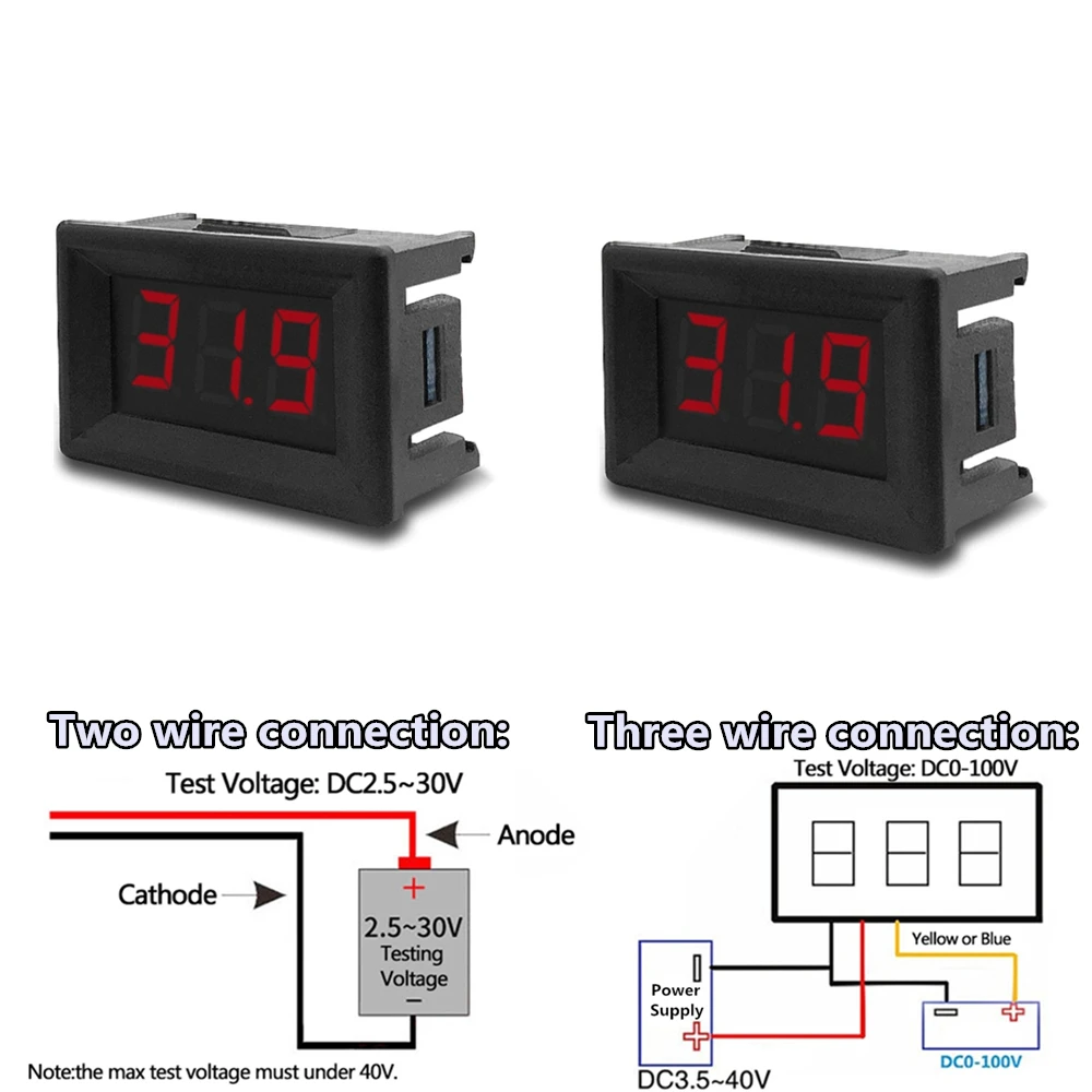 

0.36inch Mini Digital Voltmeter DC 3V to 32V Digital Voltmeter 0-100V Voltage Panel Meter Red Electromobile Motorcycle Car