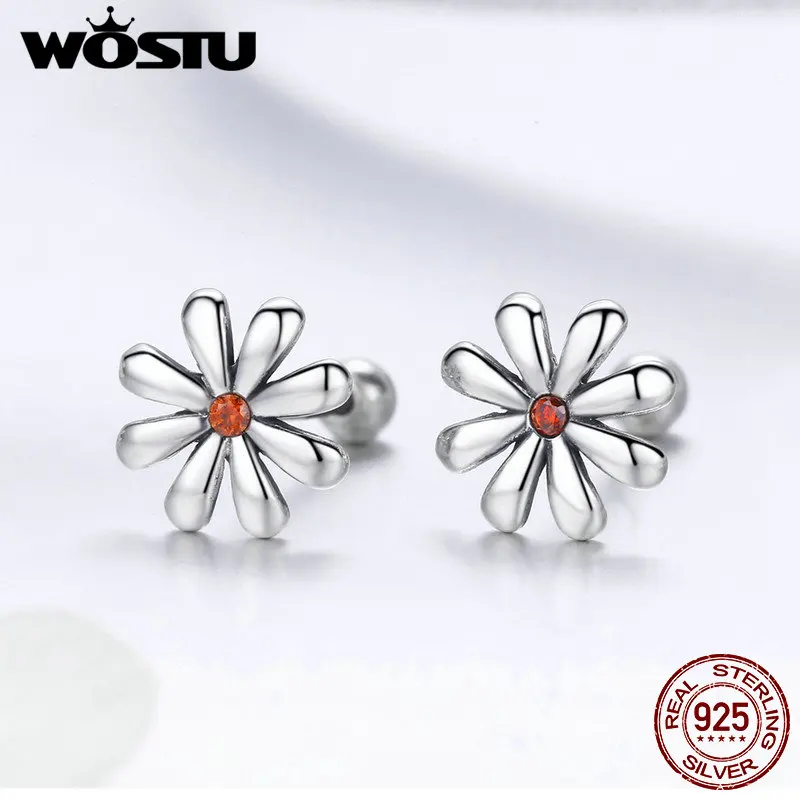 WOSTU хит продаж 925 пробы серебряные серьги гвоздики с ромашками для женщин и