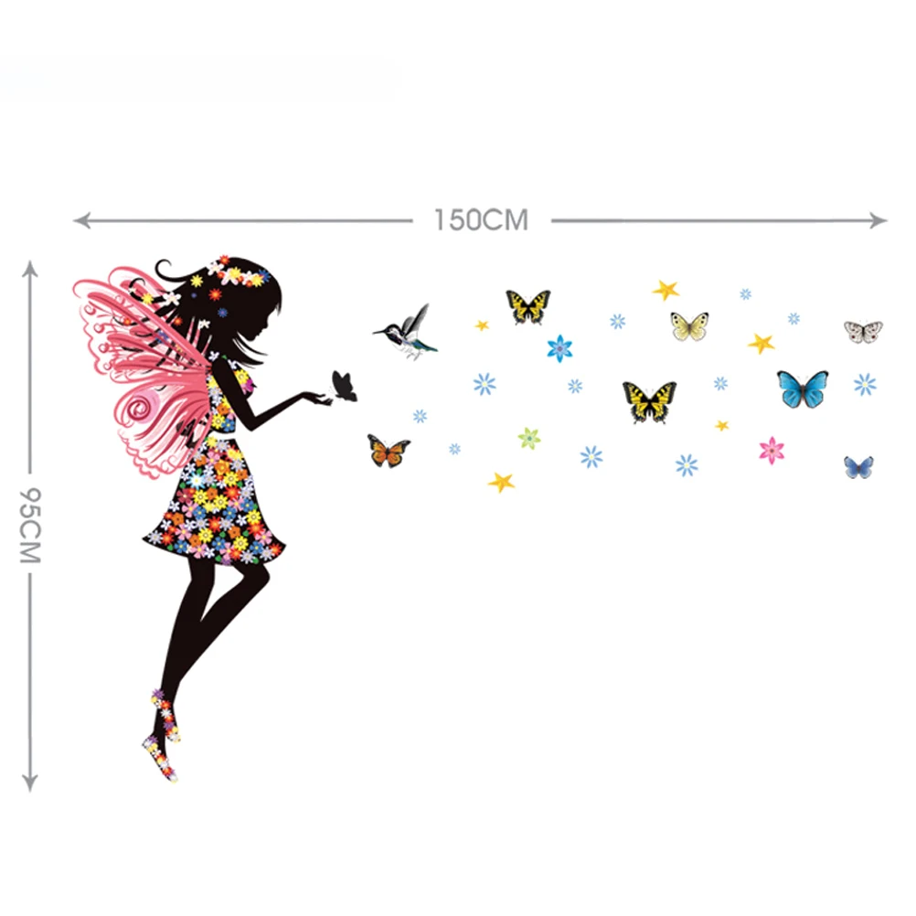 Sayap Malaikat Gadis Cantik Bunga Butterfly DIY Dinding Stiker Yang