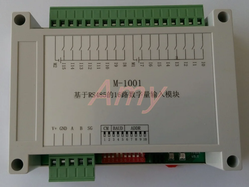 

M-1001: a 16 way digital input module based on RS485 (PNP source).