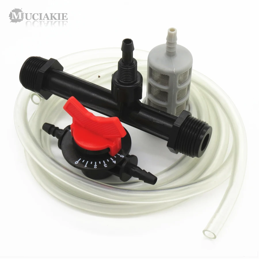 

MUCIAKIE Automatic Fertilizer Kits 1/2'' 3/4'' Venturi Tubing Irrigation Water Hose Flow Control Switch Valve Metal Mesh Filter