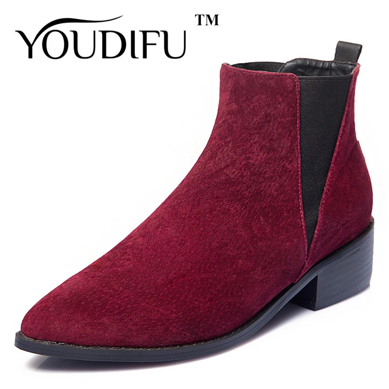 

2016 Autumn New Genuine Leather Pointed Toe Women Boot Winter Fashion Chelsea Big Size Woman Ankle Boots Shoes Free Shipping