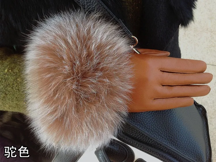 2017 г. женские новый стиль на осень-зиму прибыл высокого качества модные мягкие кожаные теплые толстые натуральным лисьим мехом перчатки