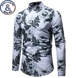 Для мужчин s Slim Fit рубашка с длинными рукавами 2018 Демисезонный новая футболка с цветочным принтом Для мужчин плюс Размеры Camisa социальной