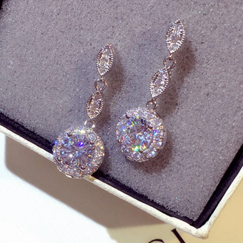 

New Jewelry S925 Sterling Silver Stud Earrings Crystal Embellishment Charm Women Fashion Wedding Gift Fine Jewelry Packaging