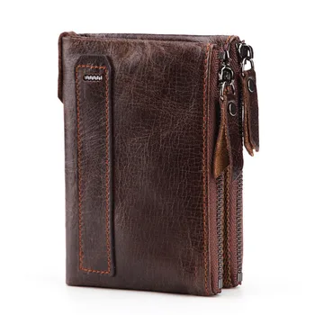 

Men Wallets Leather Short Coin Purses Double Zip Wallet