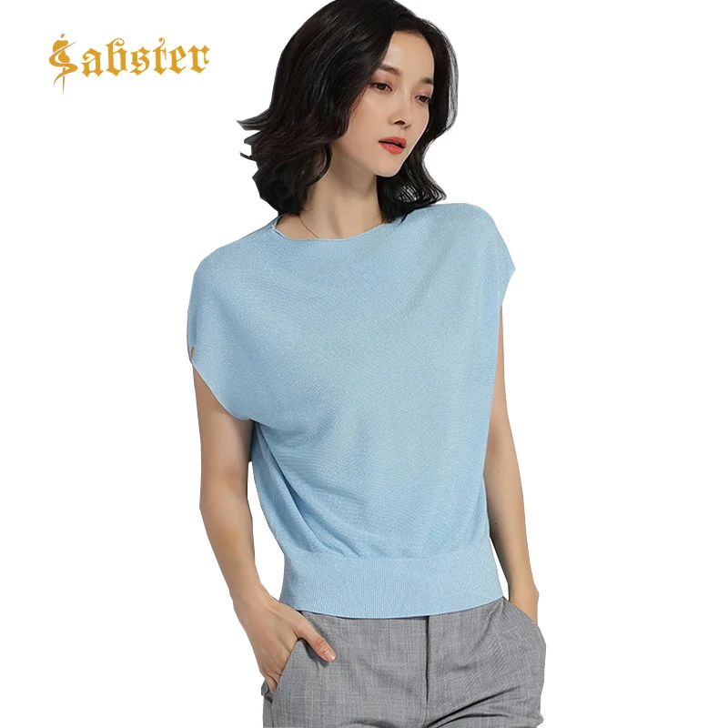 

Bat Sleeve T-shirt Women Soft Elegant Rib Knit Top Tees 2018 Summer O Neck T shirt Women Ice Silk T-shirts Female Casual Tops
