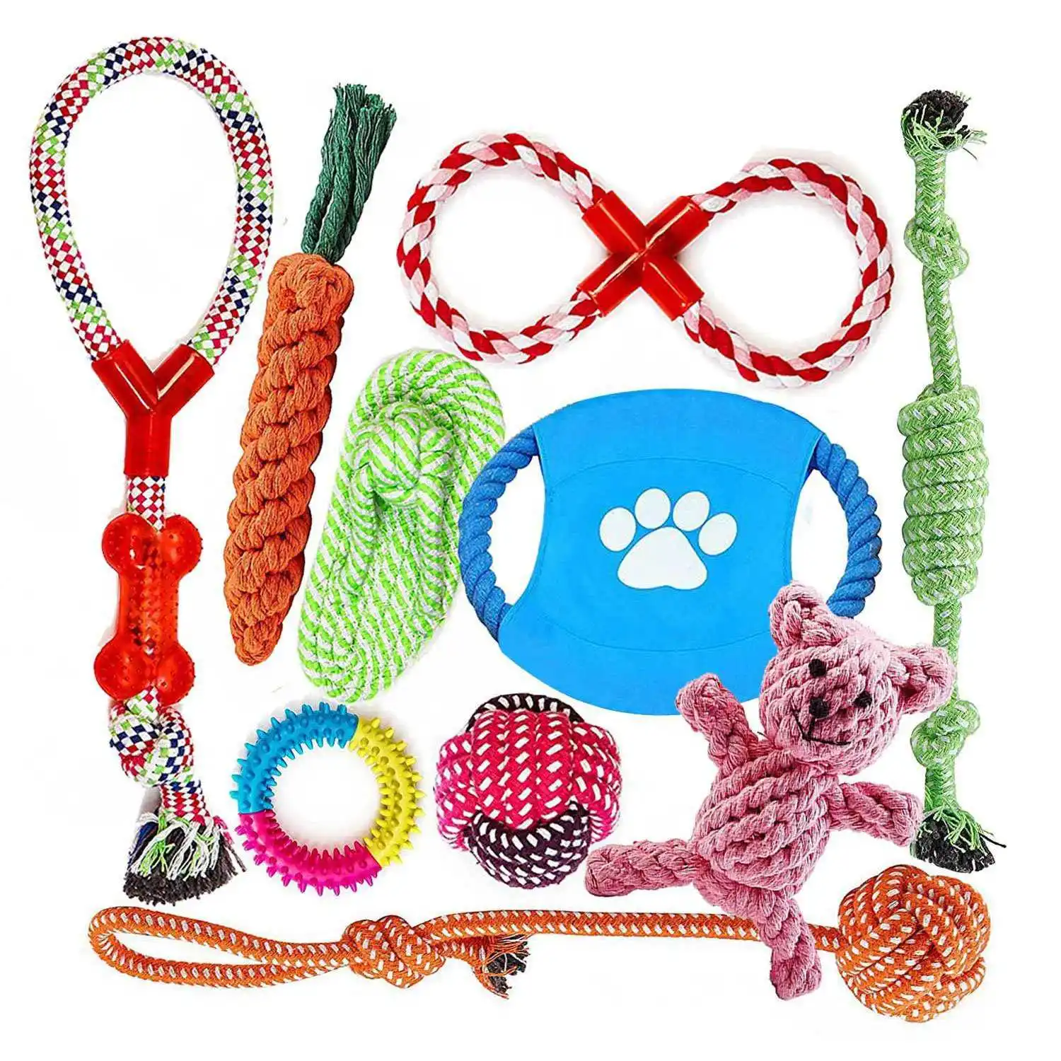 Неразъемные игрушки для собак, для агрессивных жевателей, Маленькие Средние собаки, 10 упаковок, включает в себя веревочный шар, подарки на день рождения для дропшиппинг - Цвет: muti