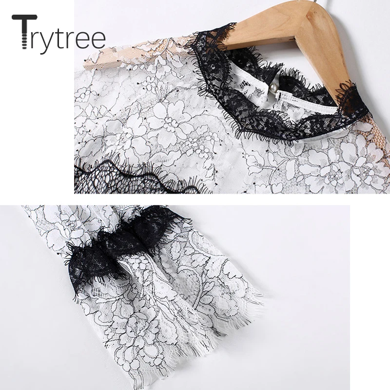 Trytree 2019 летнее осеннее платье цветочное элегантное кружевное с круглым вырезом