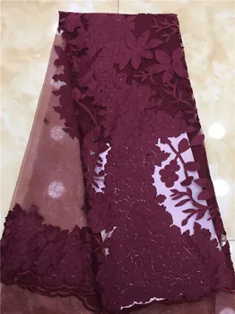 

Graceful wine mesh cloth French net lace fabric for making evening dress PDN12(5yards/lot)