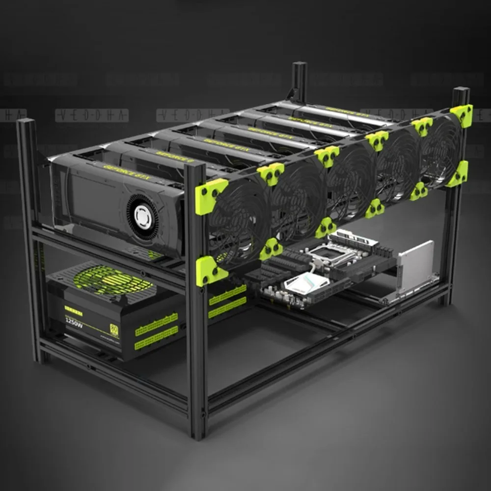 High Performance Veddha V3C6 GPU Mining Rig Aluminum Alloy Stackable Case Up To 6 GPU Open Air Frame Rack Bracket High Performance Veddha V3C6 GPU Mining Rig Aluminum Alloy Stackable Case Up To 6 GPU Open Air Frame Rack Bracket