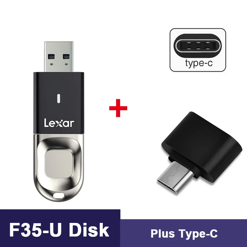 Lexar флеш-накопитель usb 3,0 32 Гб 64 Гб 128 ГБ Флешка u-диск usb карта памяти с шифрованием отпечатков пальцев F35 - Цвет: F35-Plus-Type-C