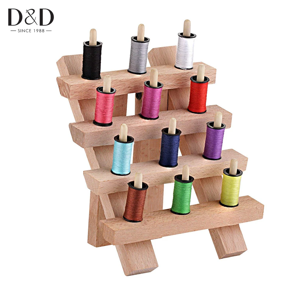 12 Spool Beech Wooden Thread Rack Embroidery Thread Storage Wooden