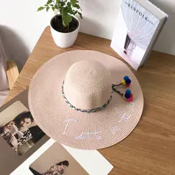 Женщина письмо Sunhat УФ Защита шапка с вышивкой соломенная летняя Fabala Открытый Портативный солнцезащитная Кепка