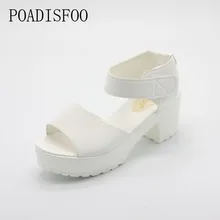 POADISFOO sandals women Summer shoes Woman wedges platform sandals square high heel white black women shoes thick heel .XL-21