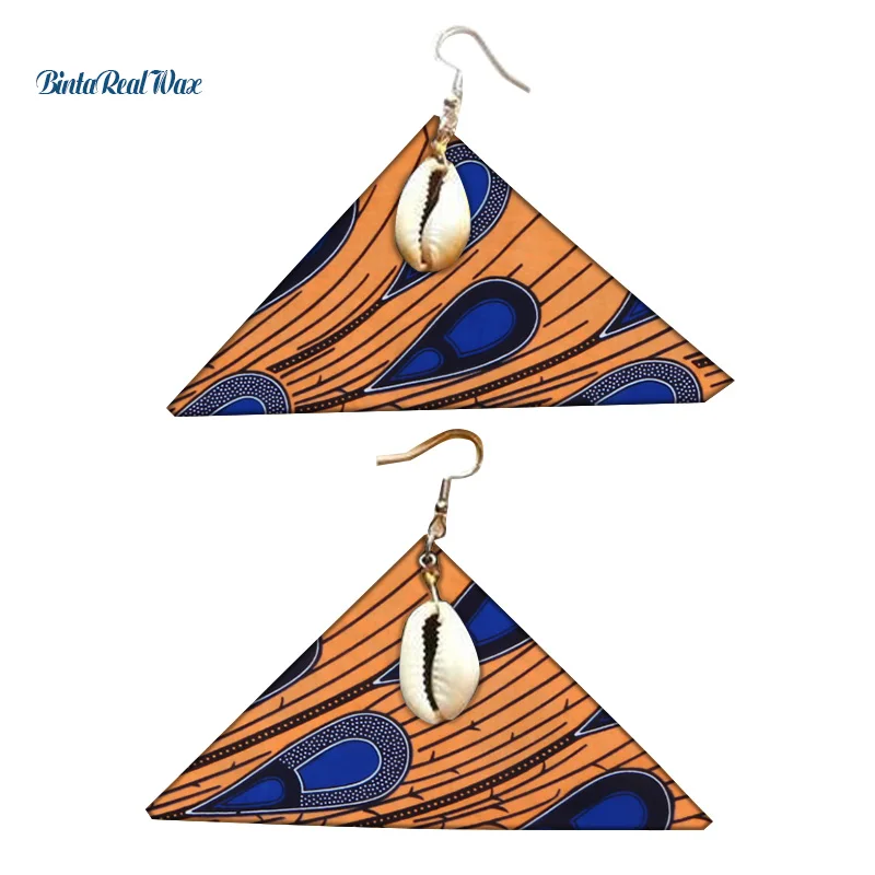

Fashion African Print Ankara Drop Earrings for Women African Style Triangle Ankara Fabric Drop Earrings with Shells WYB314