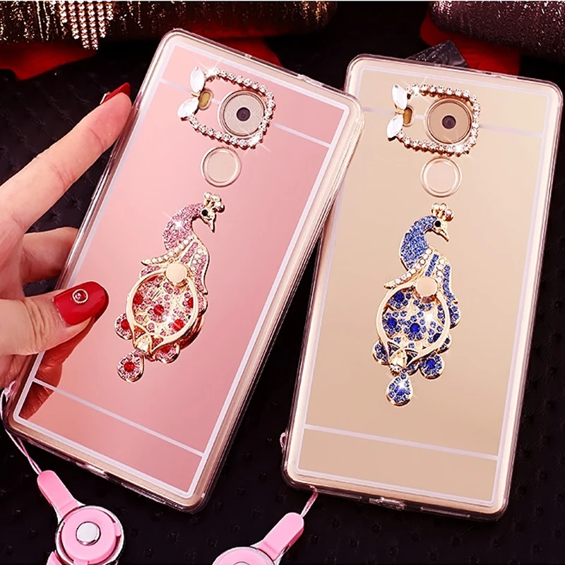 For Huawei P20 Pro Lite Peacock Heart Finger Ring Holder Mirror Case P10 P9 P8 Plus 2017 Honor 8 9 V8 Nova Cases |