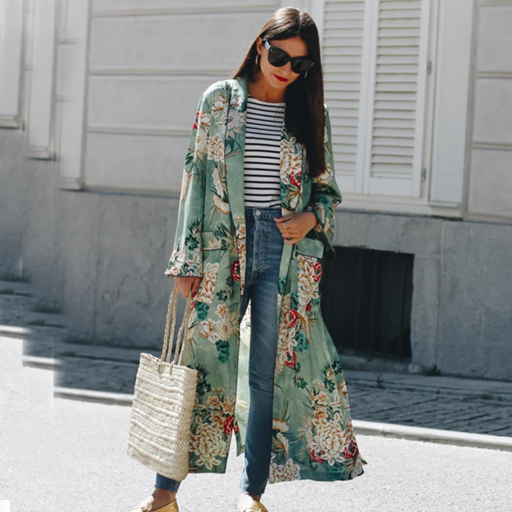 Vintage Ethnic Floral Print Sashes Kimono Shirt Women 2018 New Fashion Cardigan Casual Blouse Tops blusas chemise femme
