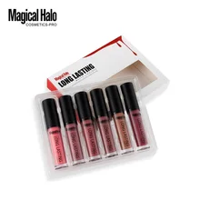 Бренд Magical Halo Pro 6 шт./компл. водонепроницаемые цвета матовая металлическая помада длинная жидкость длительного эффекта Губы Макияж Наборы Блеск для губ