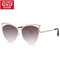 Триумф видения многоцветная зеркало градиентные очки женские UV400 объектива Мода металлический кошачий глаз дизайнерские очки девушку