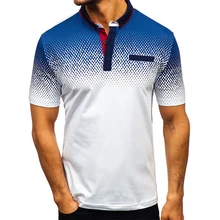 Aoliwen brand men 2019 The New men printing polo Gradient high quality 95%cotton summer casual polo for men breathable fashion