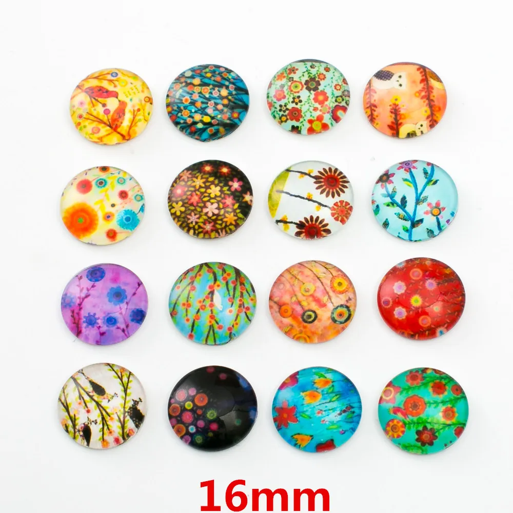 

10pcs Mixed 16mm Round Tree Flower Pattern Glass Patch Cover Cabochons Cameo Jewelry Findings