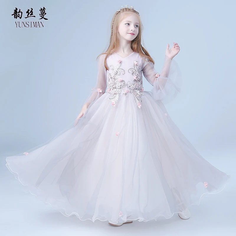 

Elegant Girls Dresses for 4 6 8 10 12 14 16 Years Flare Sleeve Flower Pink Red Evening Party Dress Kids Princess Costume 7A4A