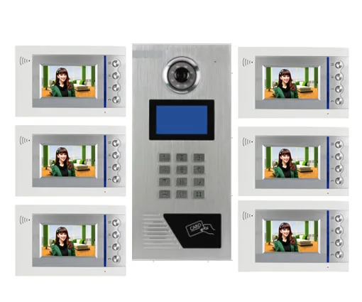 

XinSILu Building Home security Video Intercom System 4.3" LCD Video Door Phone IR Home Video Doorbell For 6-Apartments 1 Doors