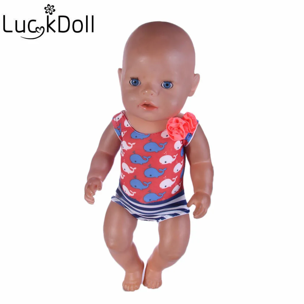 

LUCKDOLL Dolphin Printing Bodysuit Swimsuit For 43 cm Doll Or 18 Inch Doll Swimsuit For