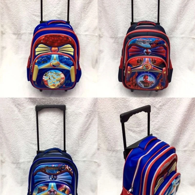 

New Primary School Trolley Bags Car America Captain Spiderman Children Anime Backpack Schoolbag Child with Wheels 16" For Boys