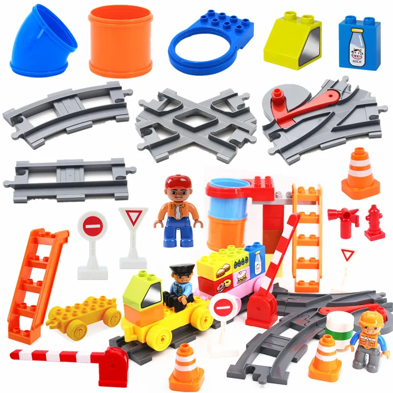 

Building Blocks Busy train transport track site Compatible with Legoingly Duploe Parts Accessories Toys For Children