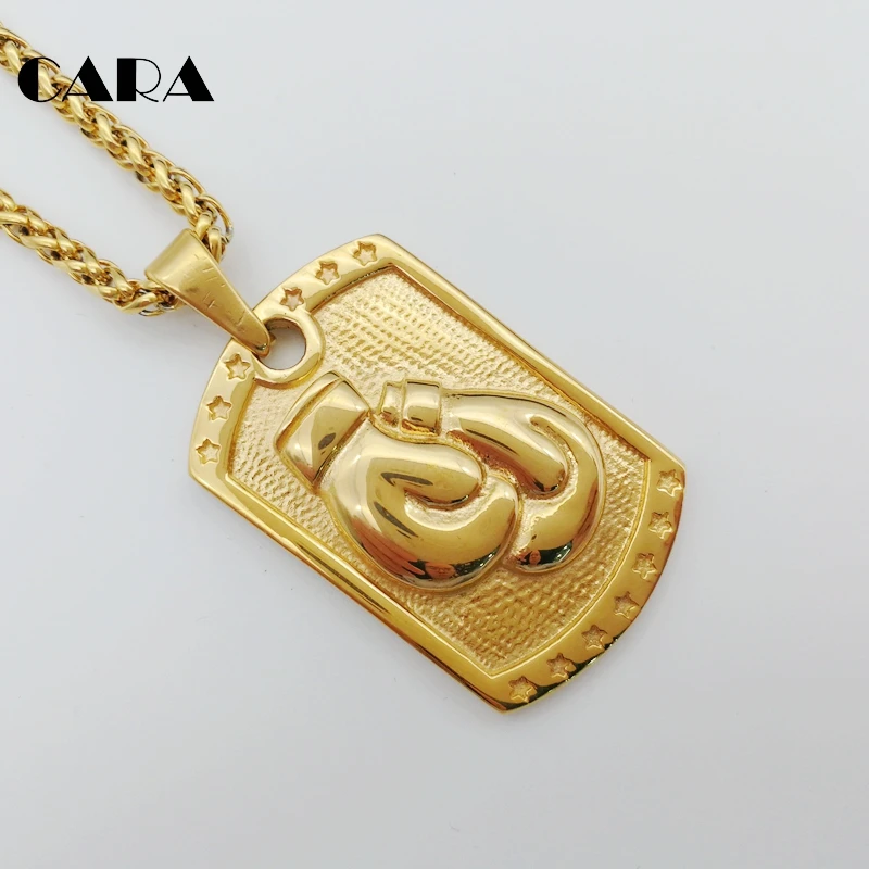 

CARA New Arrival Punk style 316L stainless steel pendant necklace Boxing glove square tablet necklace mens jewelry CAGF0190