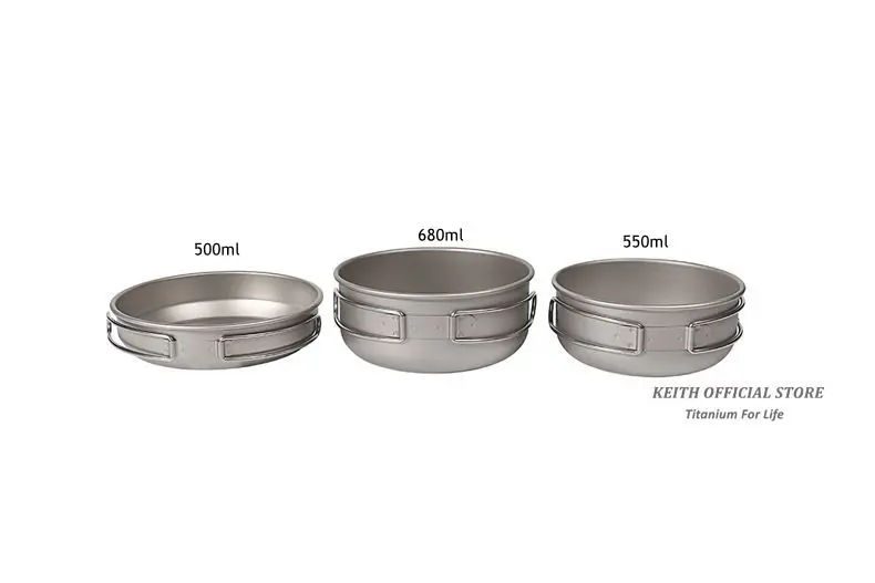 Tigelas com Alça Pote de Titânio Utensílios de Cozinha Keith Titanium Panelas Conjunto Dobrável Cozinhar Conjuntos Acampamento Caminhadas Piquenique Ti6053 3 Pçs 5 de titânio acampamento caminhadas piquenique utensílios de cozinha ti6053