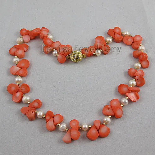 

Perfect Handmade Pearl Jewellery White Color Freshwater Pearl Necklace Pink Corals Jewellery Nice Magnet Clasp 18 inches