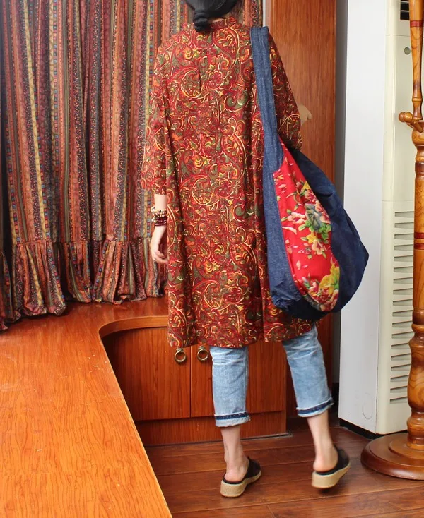 В народном стиле женские весенние ретро с v-образным воротником Длинные рубашки простые свободные хлопковые льняные длинные блузки