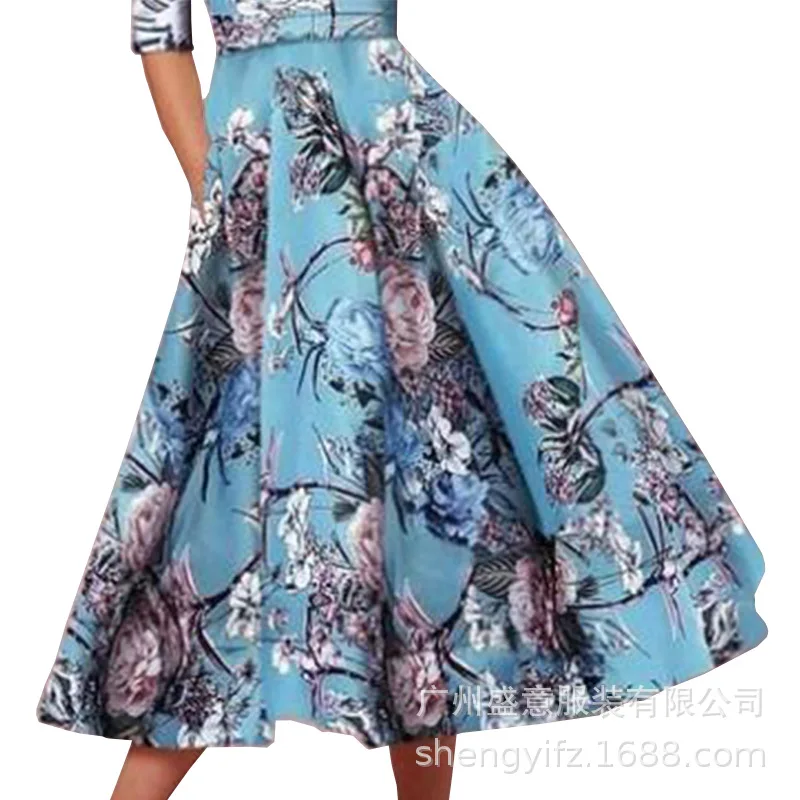 Цветочное модное женское платье весна лето v-образный вырез А-силуэт Бохо макси платья со средним рукавом Vestido