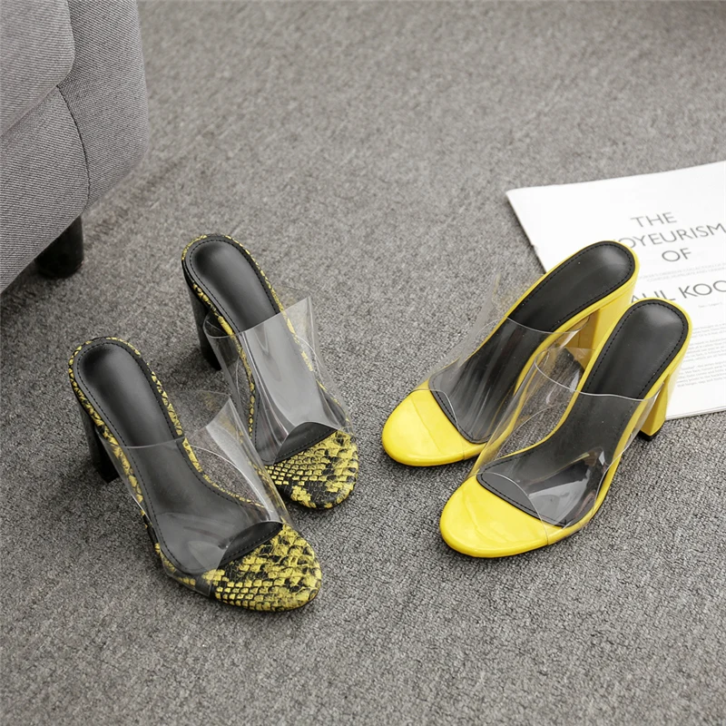 Г., женские летние желтые босоножки на платформе с высоким каблуком 8 см женские шлепанцы прозрачные туфли без задника