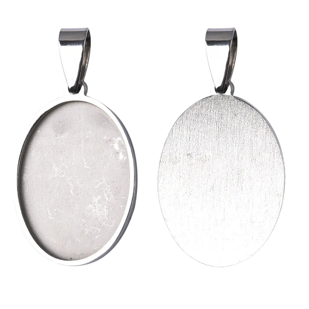 Stainless Steel Cabochon Pendant Setting with Bail 18x25mm Flat Oval Bezel Gem Blank Base (6)