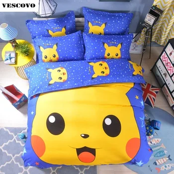 

Cartoon pikachu pokemon comforter bedding set quilt duvet cover kids bedspreads home textile