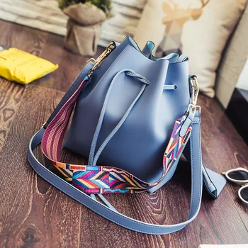 

2017 Fashion Women Female Colorful wide Strape Bucket Shoulder Bags Stylist Composite Crossbody round Messenger Bags