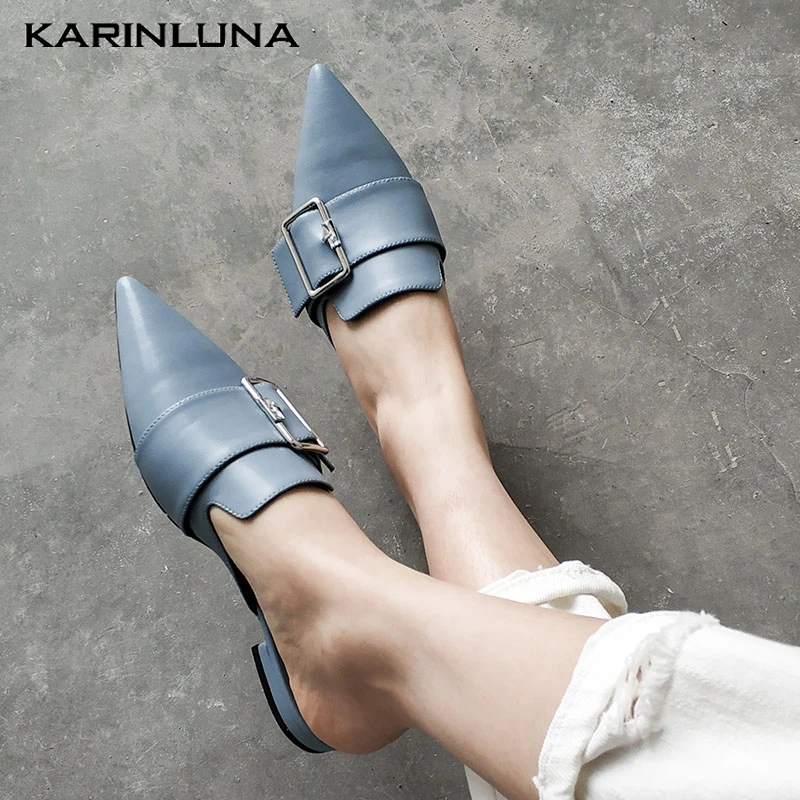 

Karinluna 2019 Summer Sexy Women Shoes leisure Pointed Toe Mules flats Shoes Woman