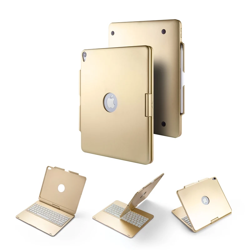 [Новое] Bluetooth клавиатура чехол для Apple iPad Pro 12,"(), 360 вращение и 7-Цвет с подсветкой, на застежке, чехол, жесткий Беспроводной клавиатура - Цвет: Gold