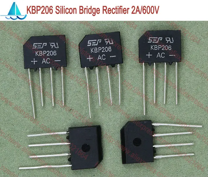 10pcs/lot KBP206 4 Pins DIP Flat Bridge Rectifier 2A 600Vin Integrated