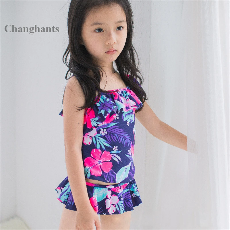 Baby Girls Two Pieces Swimsuit with Flower Pattern 2 8 Years Old Kids ...