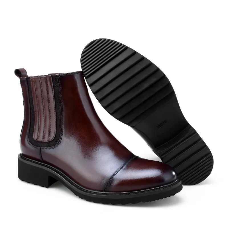 

Brand Women Ankle Boots Genuine Leather Woman Boots Round Toe elastic Shoes Female Footwear British slip on Ladies Shoes