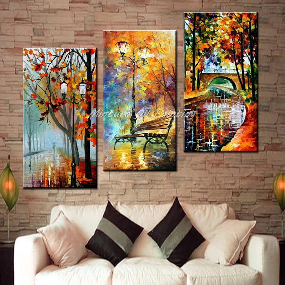 Günstige Gerahmte Große Hand bemalt Abstrakten Moderne Wand Malerei Regen Baum Straße Palette Messer Ölgemälde Auf Leinwand Wand Art Home decor