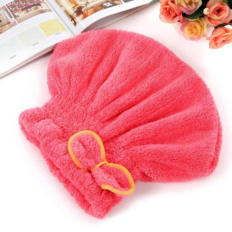 Двухслойная красочная шапочка для душа, обернутые полотенца из микрофибры, головные уборы для ванной, твердая сверхтонкая шапка для быстрой сушки волос, аксессуары для ванной - Цвет: Красный